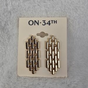 ON 34th Gold Tone Chain Drop Earrings Tower Modern Geometric